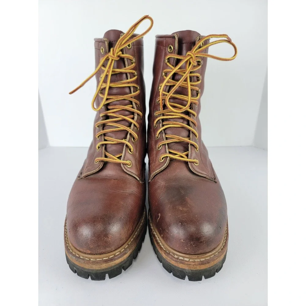 Vintage 90s Red Wing Logger Boots 8 EE Brown Steel Toe 2218 ANSI Z41 PT91 Vibram